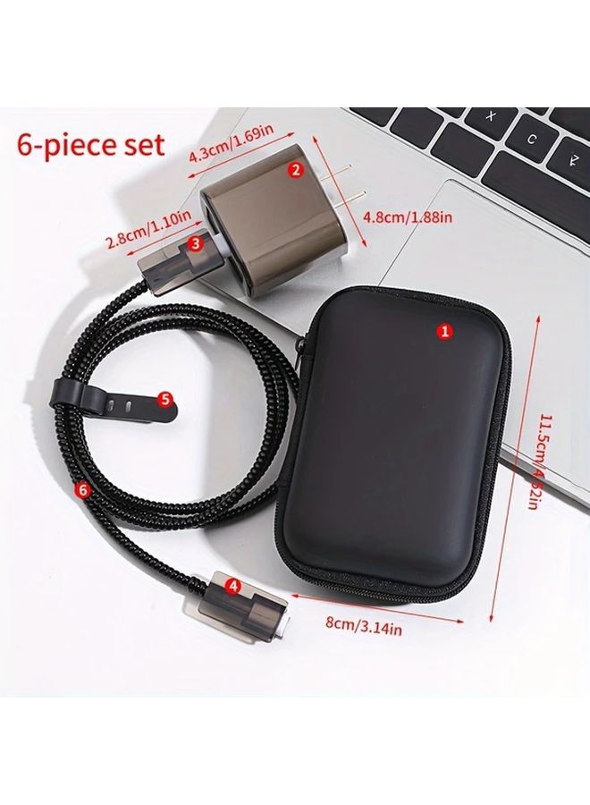 6 Piece Data Cable Organizer Set With Fast Charging Colorful Love Purple Cord Management Kit - Image 4